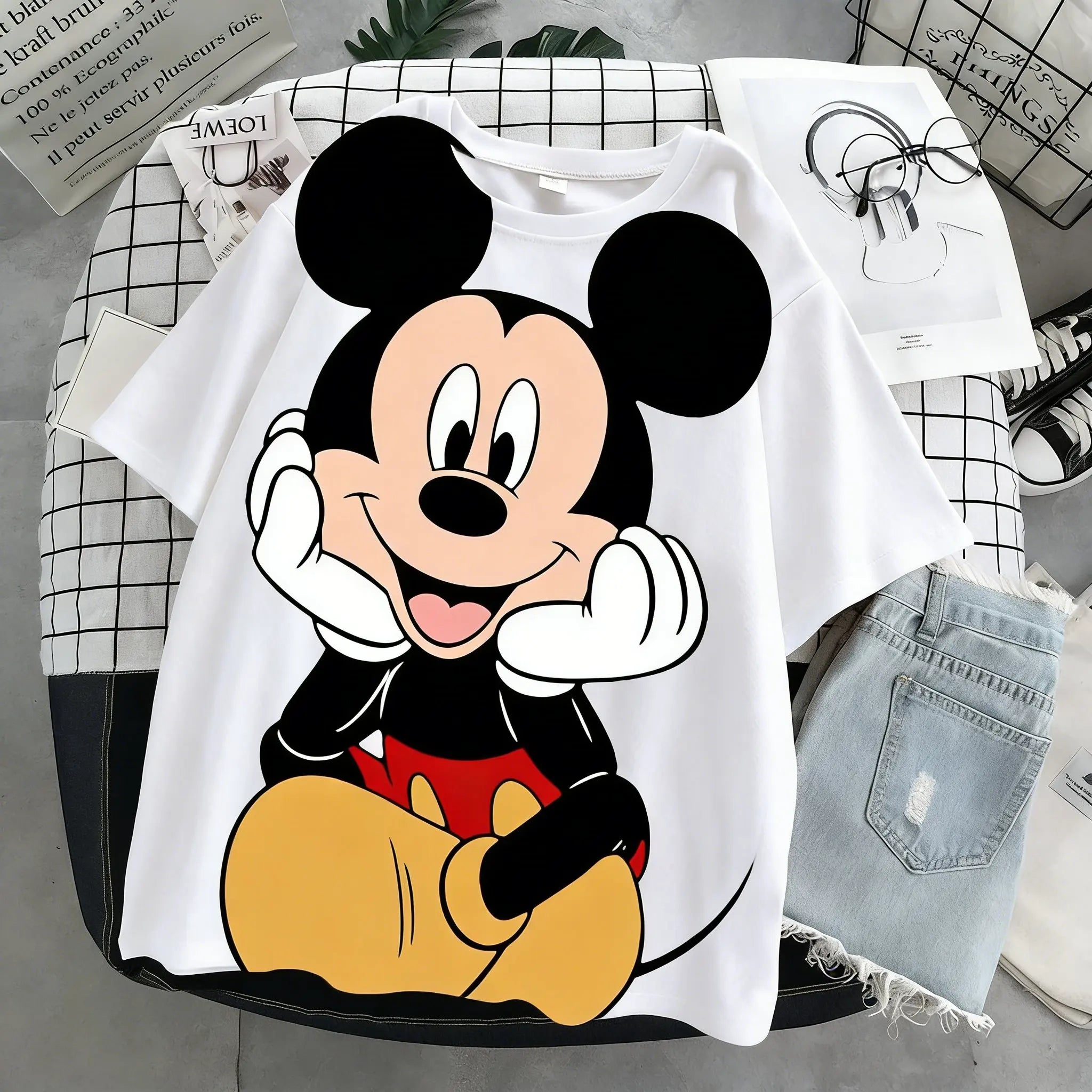 Disney Mickey Minnie Cotton Couple T Shirt Women Man Short Sleeve Tee Cartoon Graphic Print 2026 Summer Casual Tops Streetwear