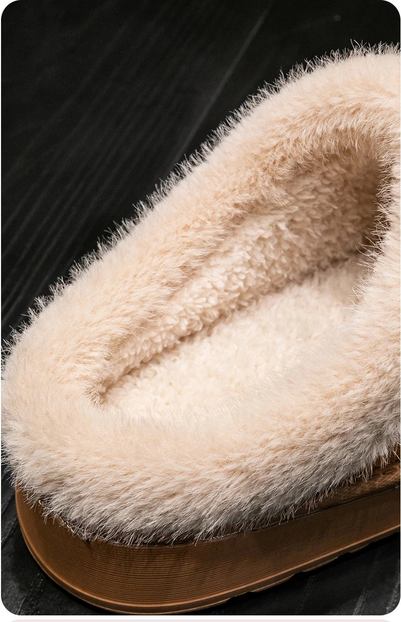 New Fluffy Men's Slippers Winter with Thick Sole for Indoor Anti-Slip and Warmth at Home with Fur Lining for Couples