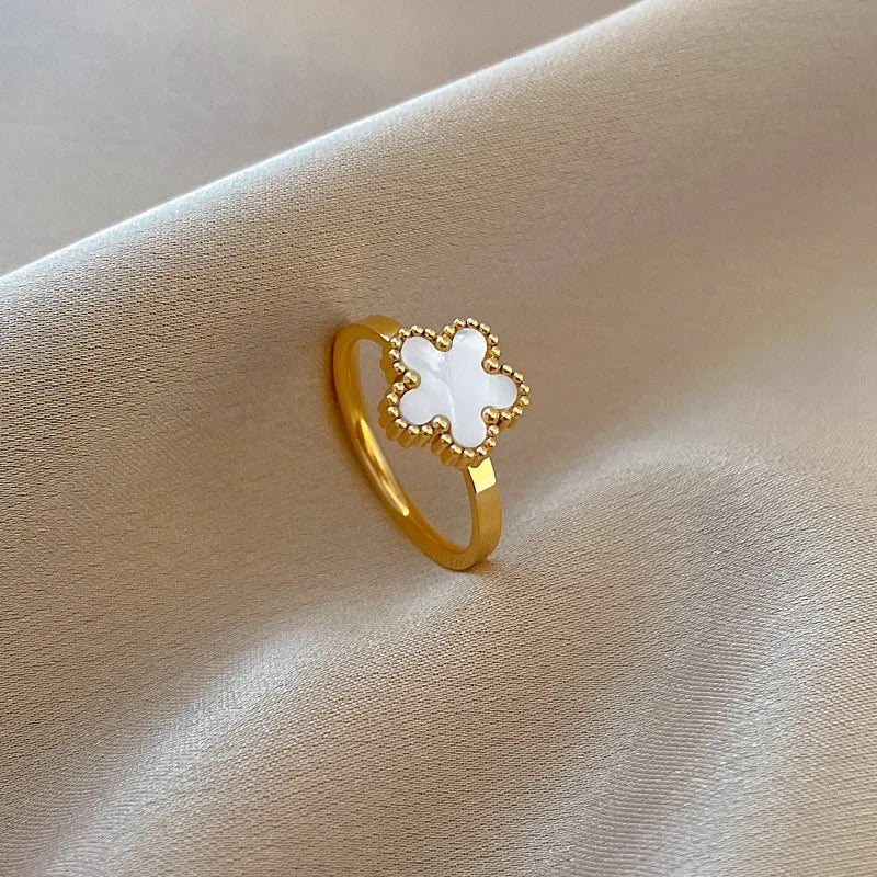Delicate Stainless Steel Flower Ring For Women Romantic Plum Blossom Five Leaf Petal Finger Rings Fashion Aesthetic Jewelry Gift