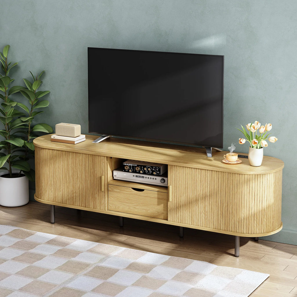 69" TV Stand w/ Power Outlet for TVs up to 80",Entertainment Center w/ Storage & Drawer,TV Console w/ Adjustable Shelves