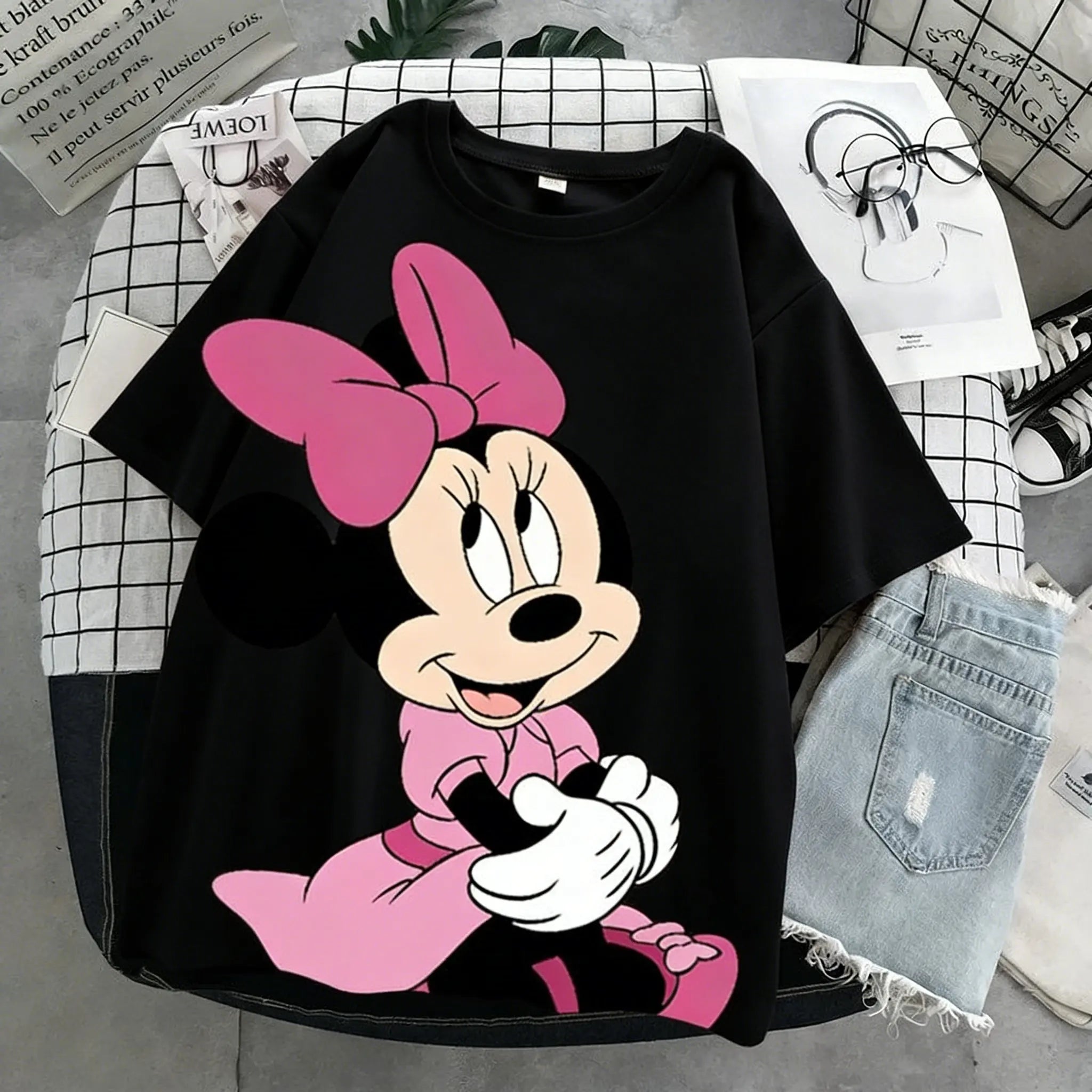Disney Mickey Minnie Cotton Couple T Shirt Women Man Short Sleeve Tee Cartoon Graphic Print 2026 Summer Casual Tops Streetwear