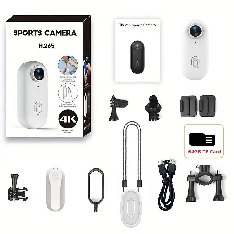 4K Mini Body Camera 64GB Action Cam with Audio & Video Thumb Hands Free Waterproof Recording Wearable Cameras Portable Camcorder