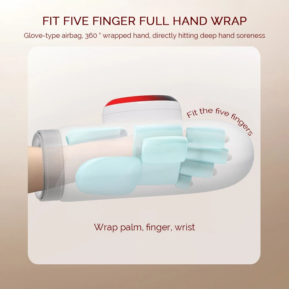 Electric Hand Massager Air Bag 5 Levels Hot Compress Kneading Hand Massage Machine Promote Finger Blood Circulation Relax Hands