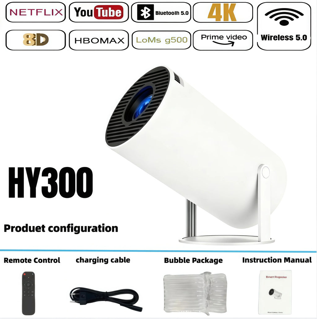 2026 New HY300 Projector with WiFi6 & BT5.0, Portable Beamer 1080P/4K Support Auto Keystone Smart Android Proyector