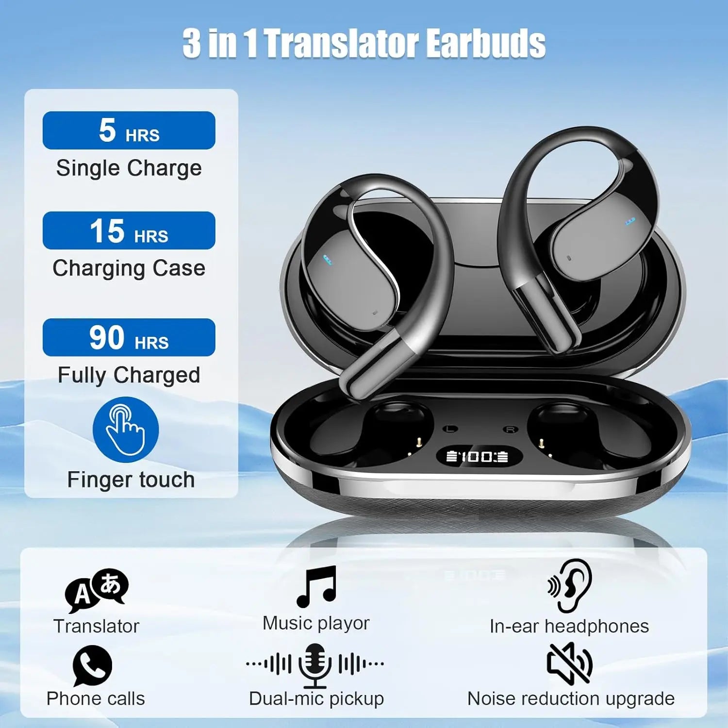 Language Translator Earbuds Supports 150 Language Online Real Time Voice Translator Device