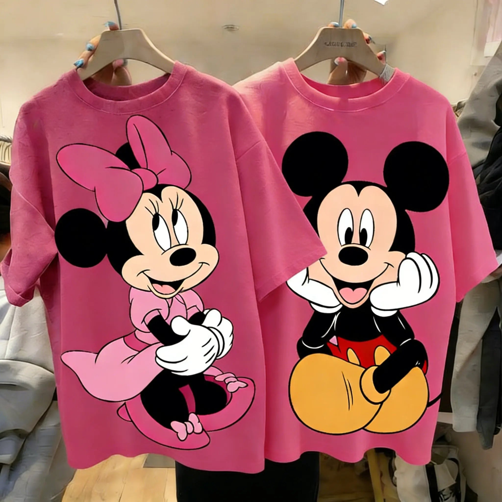 Disney Mickey Minnie Cotton Couple T Shirt Women Man Short Sleeve Tee Cartoon Graphic Print 2026 Summer Casual Tops Streetwear