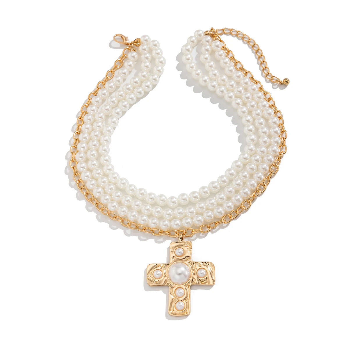 Ingemark Multilayer Imitation Pearl Chain Necklace Women Trendy 2025 Goth Big Jesus Cross Pendant Choker New Year Jewelry Gift