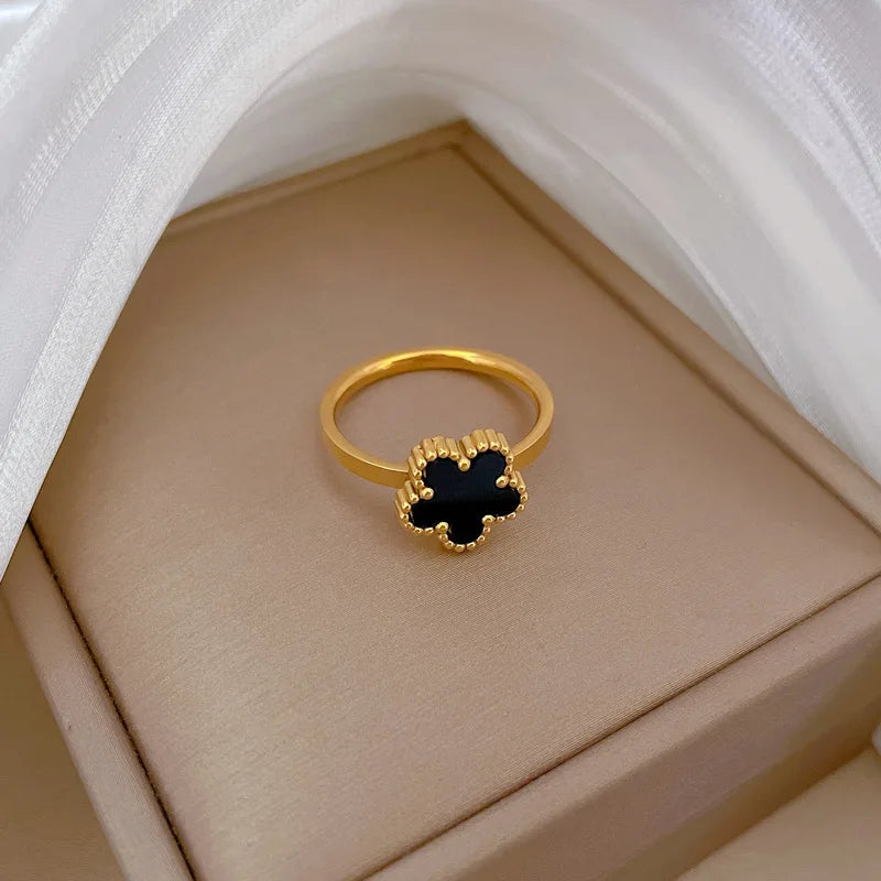 Delicate Stainless Steel Flower Ring For Women Romantic Plum Blossom Five Leaf Petal Finger Rings Fashion Aesthetic Jewelry Gift