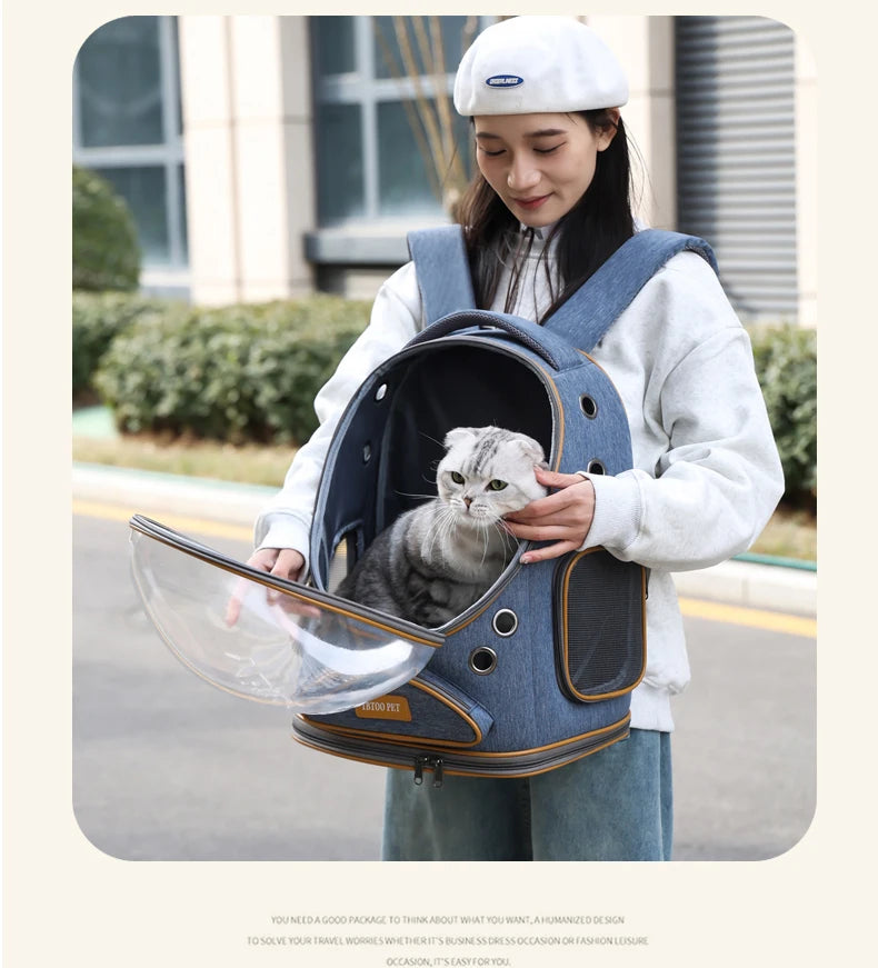 Portable cat, pet, and puppy backpack for outdoor use, lightweight and large capacity cat, small dog, space capsule, backpack