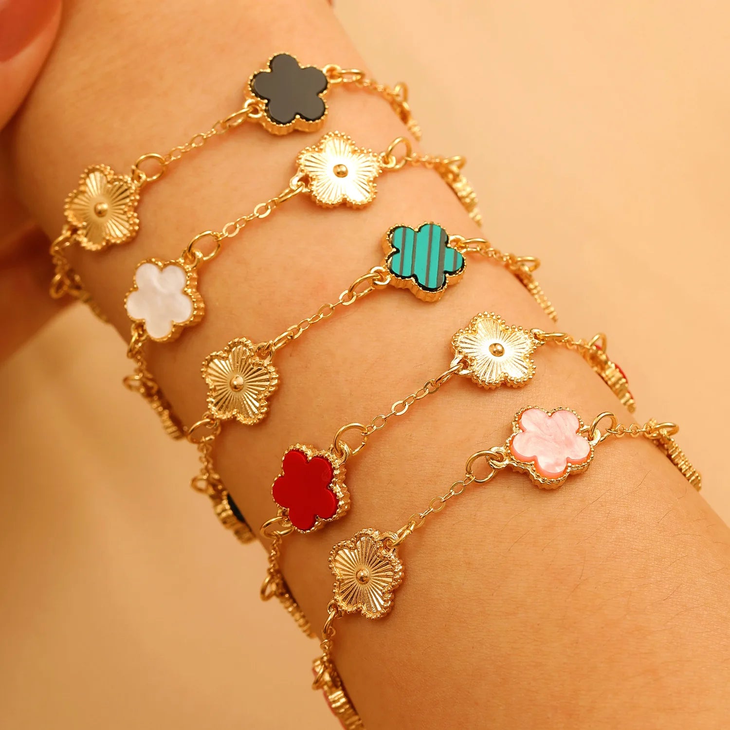 Five Petal Flower Bracelet Chain Tassel Colorful Enamel Charm Women Fashion Elegant Jewelry Gift Trendy Accessory