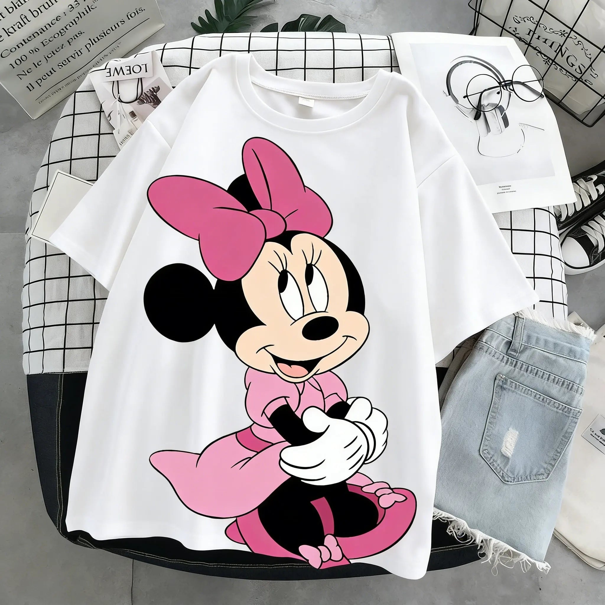 Disney Mickey Minnie Cotton Couple T Shirt Women Man Short Sleeve Tee Cartoon Graphic Print 2026 Summer Casual Tops Streetwear