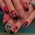24PCS Halloween False Nails Red Gradient Skull Blood Horror Eye Pattern French Press on Nails Full Cover Wearable Fake Nails Art