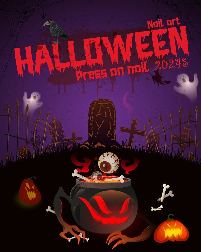 24pcs Blood Drop French Nails Set Almond Glossy Bat Decor Fake Nail Halloween Scary Punk Style Wearable Women Press False Nails