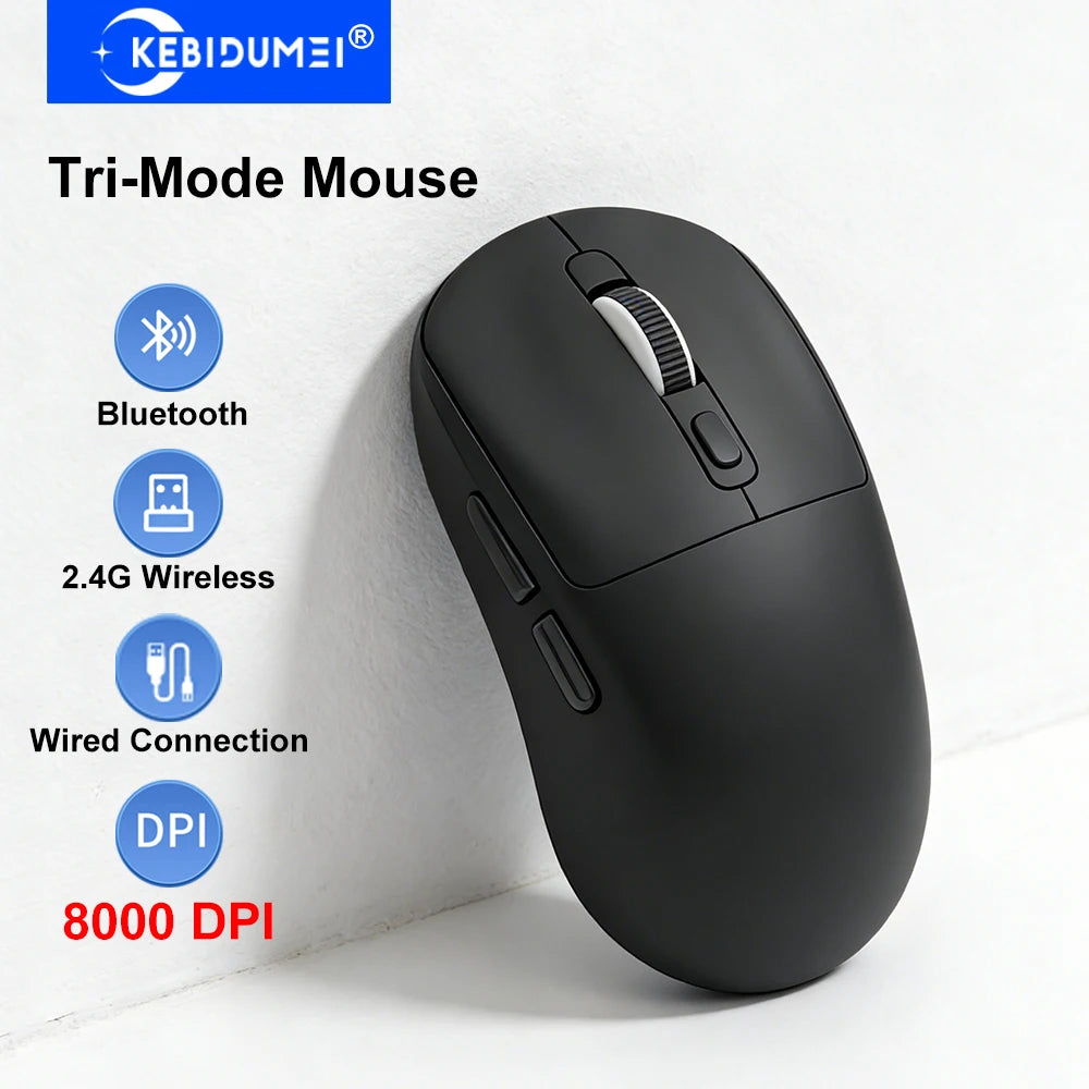 KEBIDUMEI Tri-Mode Mouse 8000DPI Gaming Mouse Bluetooth Mouse Wired/BT/2.4G Wireless Mouse Rechargeable Silent Mice for Laptop
