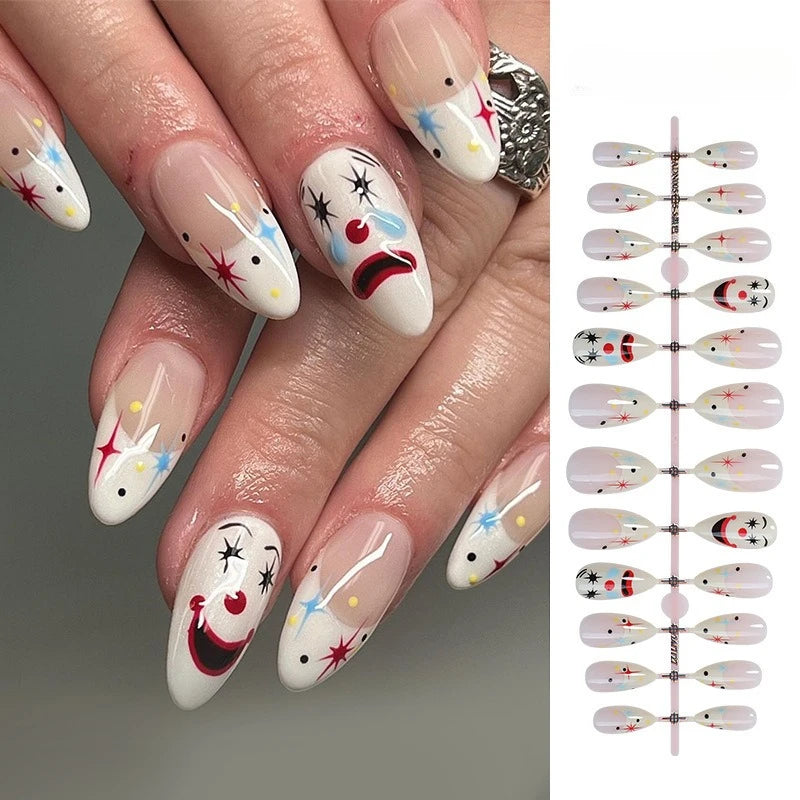 24pcs Blood Drop French Nails Set Almond Glossy Bat Decor Fake Nail Halloween Scary Punk Style Wearable Women Press False Nails