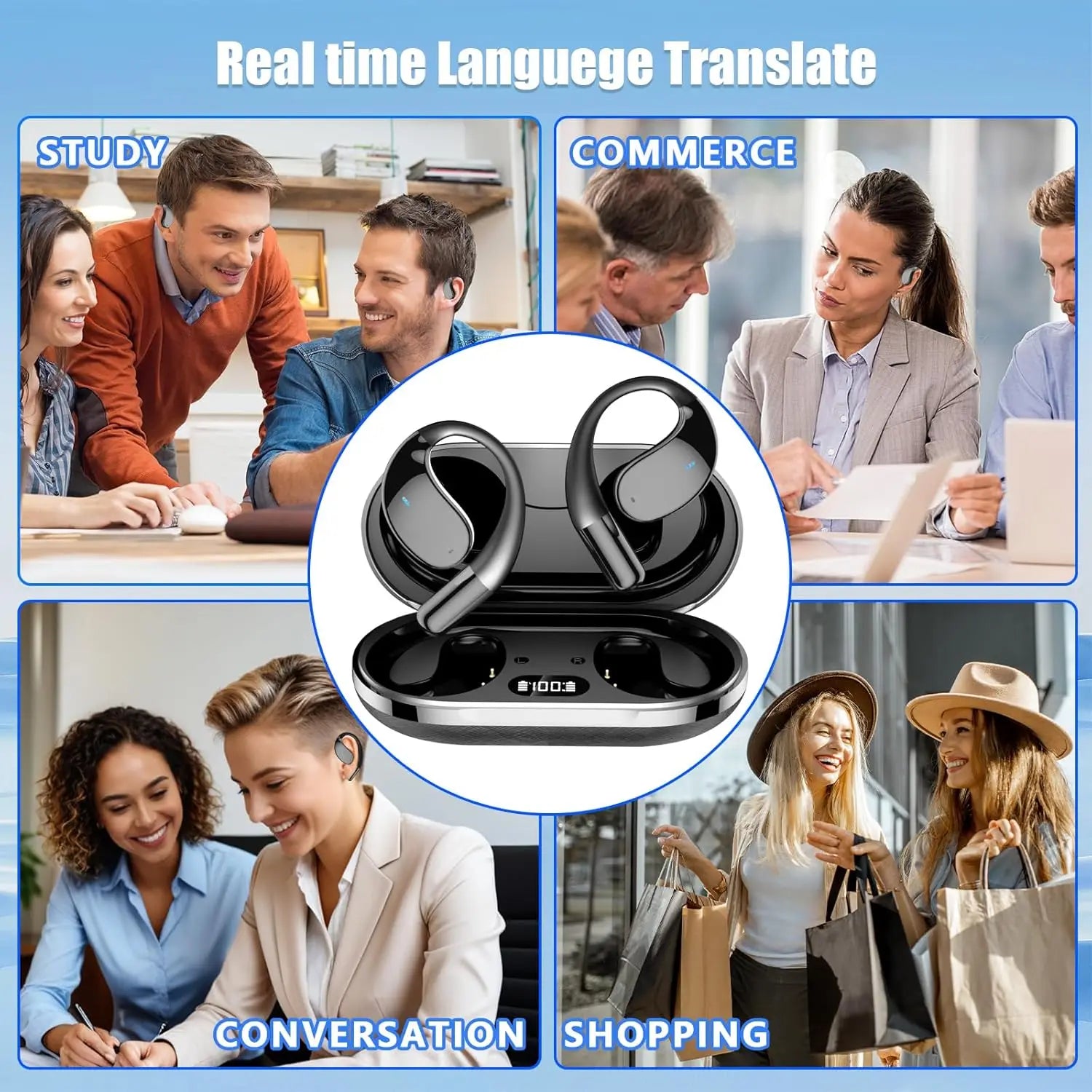 Language Translator Earbuds Supports 150 Language Online Real Time Voice Translator Device