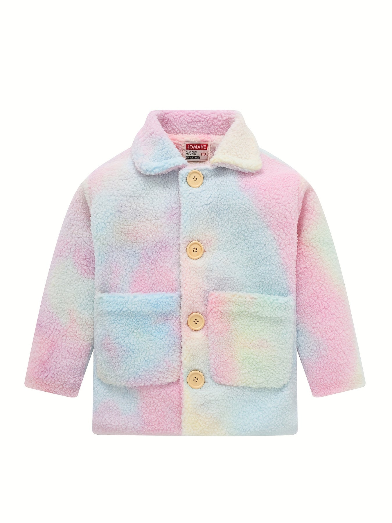 [Lamb Fur Jacket] Girls' Lamb Fur Jacket | JOMAKE Korean-Style Lapel Collar, Two-Tone, Warm Windbreaker with Pockets, Lining, Button Closure, Long Sleeves for Winter
