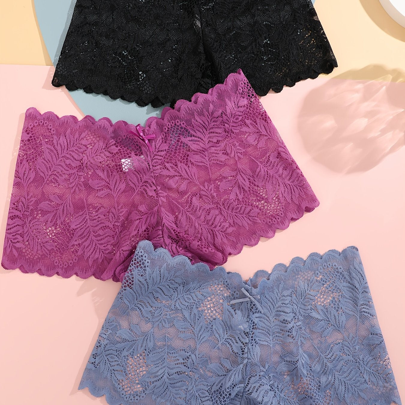 3pcs Set of Women's Sexy Low Waist Contrast Lace Square Panties