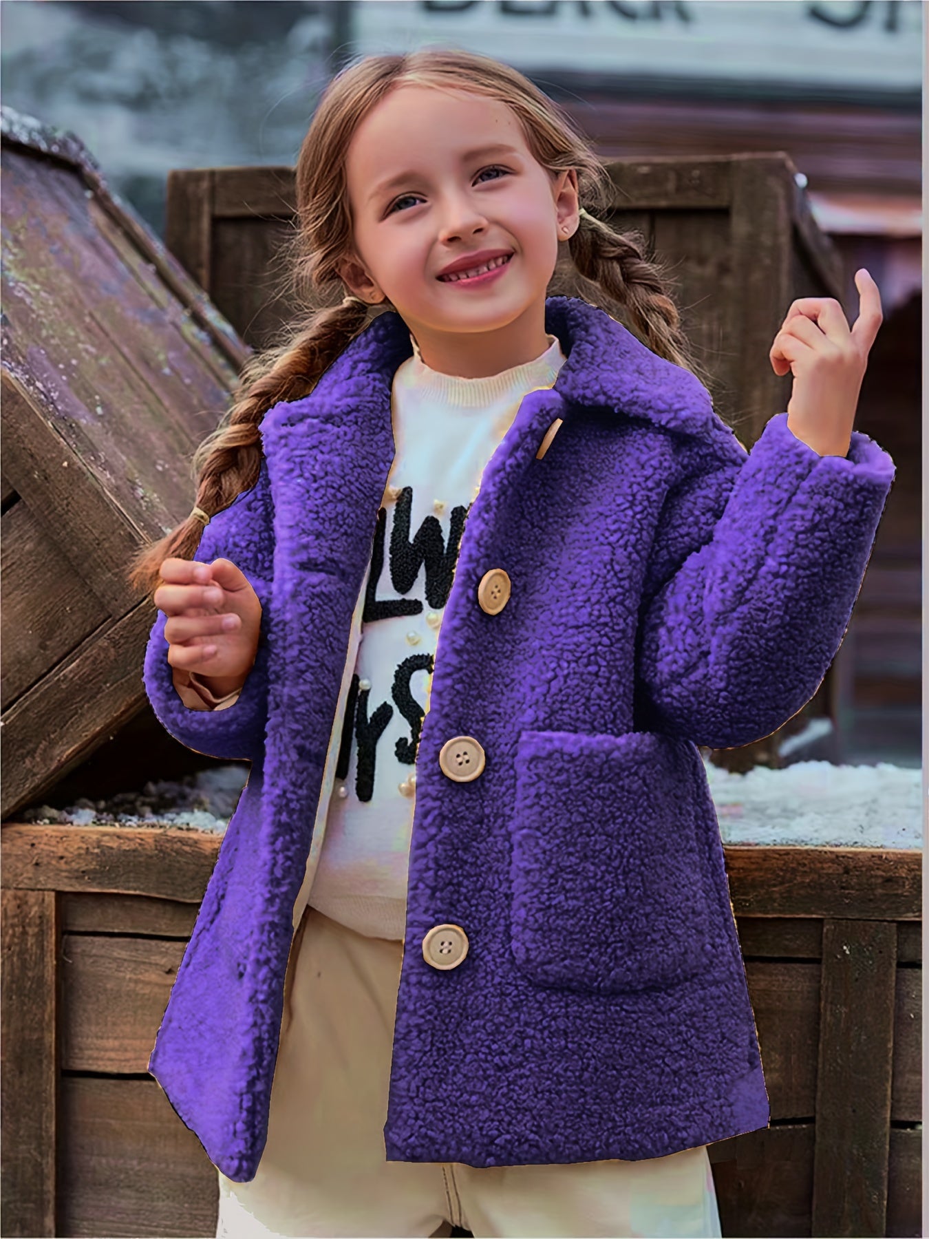 [Lamb Fur Jacket] Girls' Lamb Fur Jacket | JOMAKE Korean-Style Lapel Collar, Two-Tone, Warm Windbreaker with Pockets, Lining, Button Closure, Long Sleeves for Winter