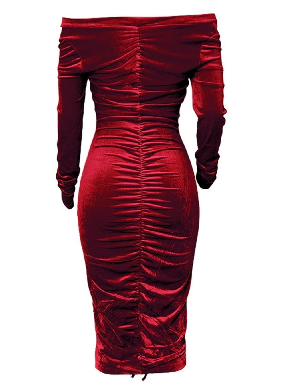 Women's Dresses V Neck Off The Shoulder Velvet Ruched Mid-length Dresses