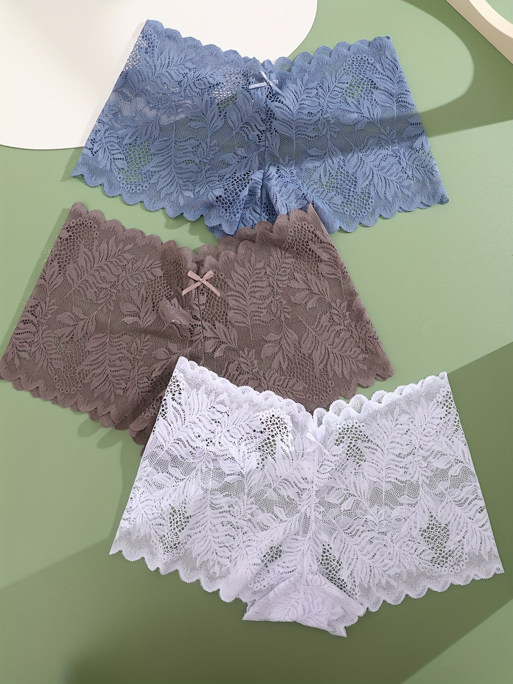 3pcs Set of Women's Sexy Low Waist Contrast Lace Square Panties