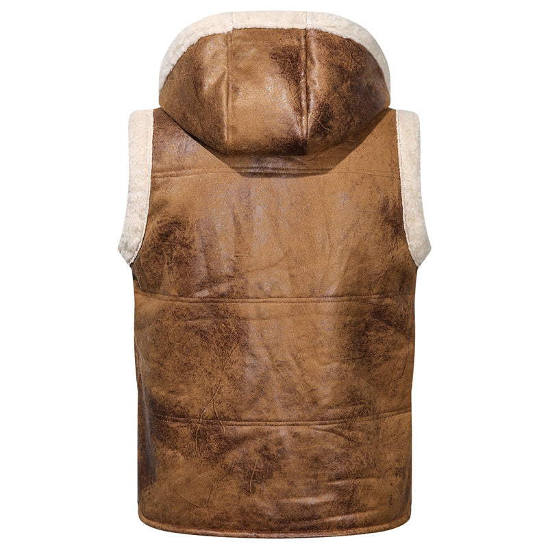Men's -Lined Hooded Vest, Thickened and -Lined, Fashionable Windproof Warm Jacket