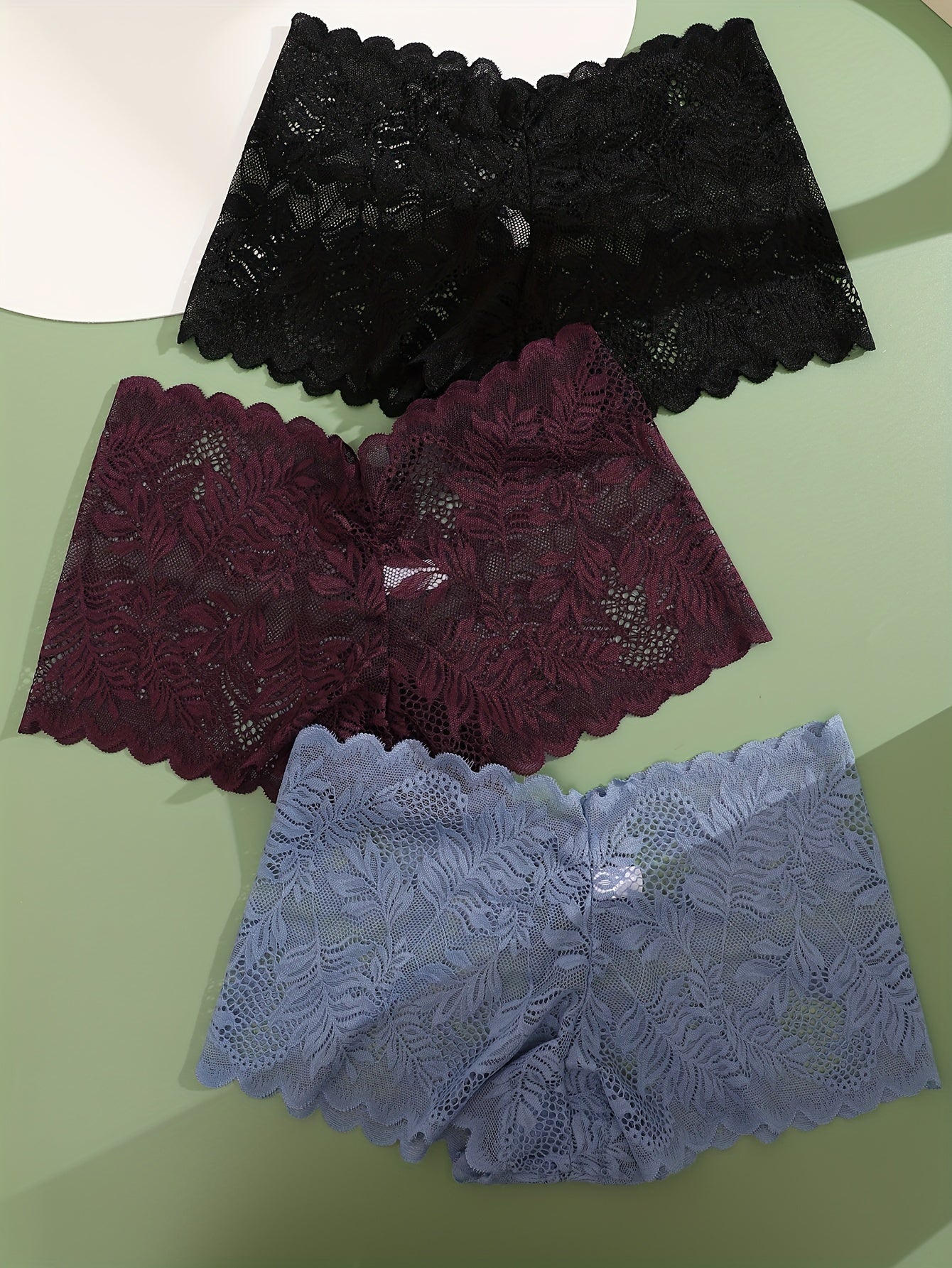 3pcs Set of Women's Sexy Low Waist Contrast Lace Square Panties