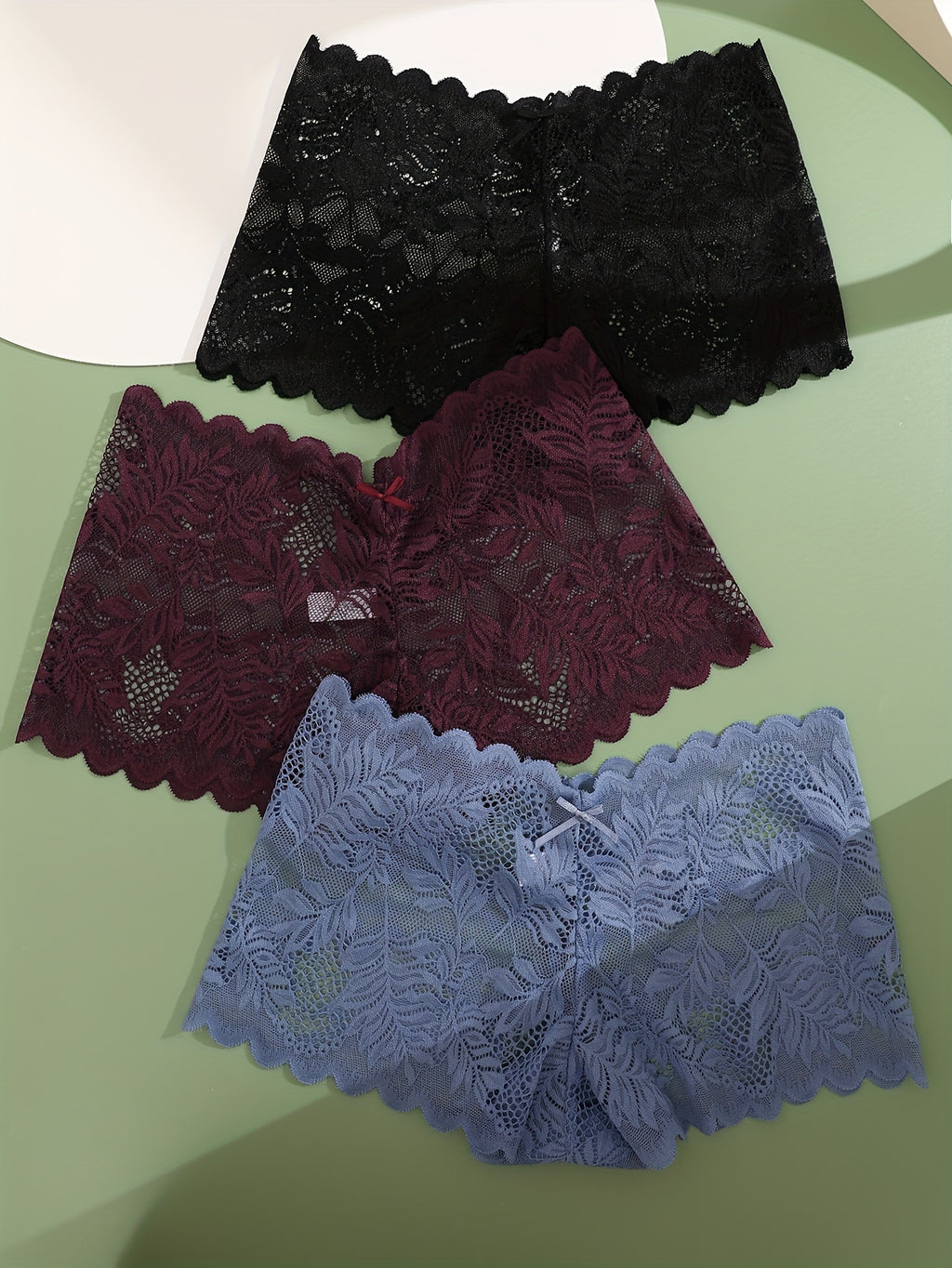 3pcs Set of Women's Sexy Low Waist Contrast Lace Square Panties