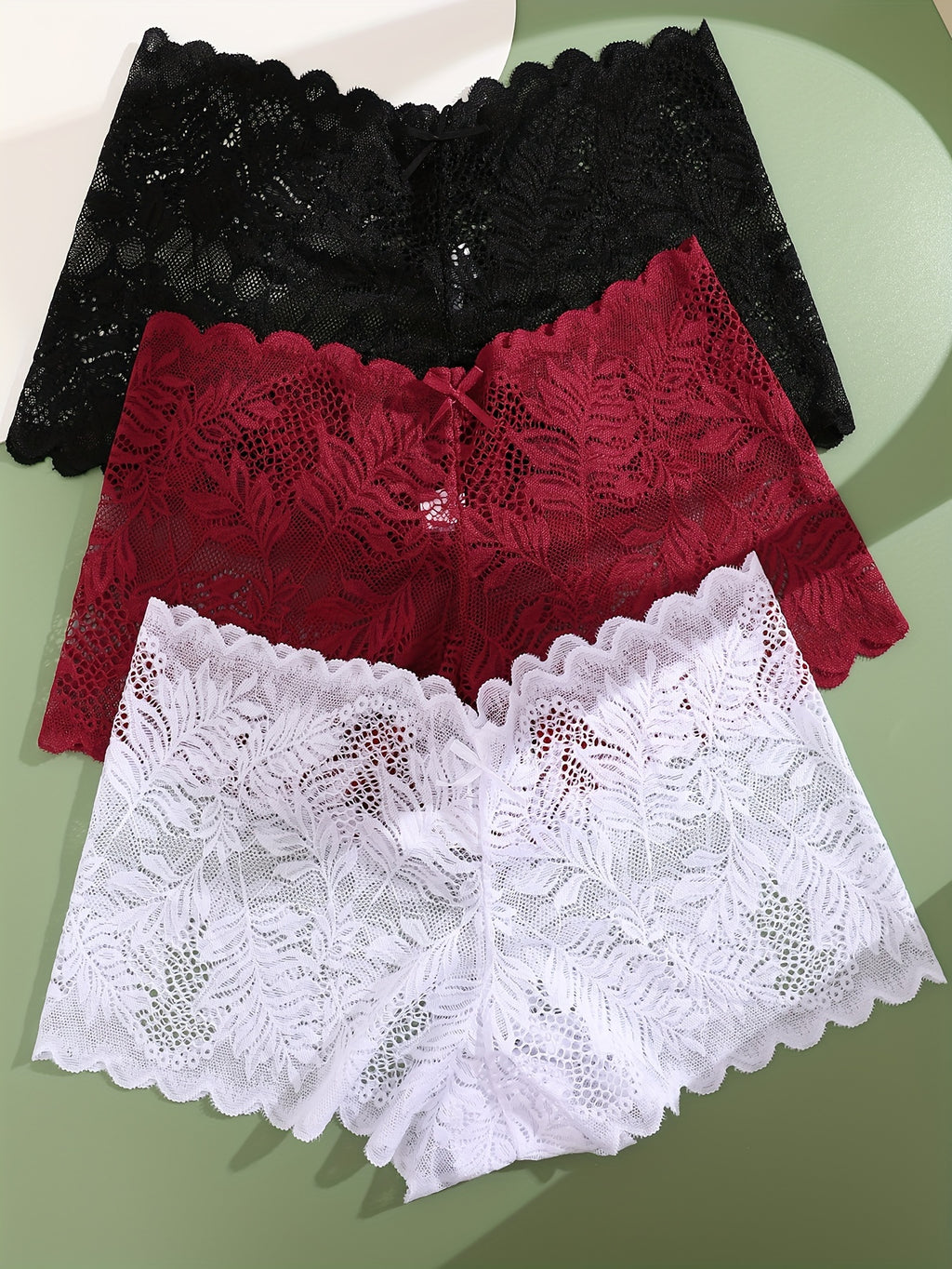 3pcs Set of Women's Sexy Low Waist Contrast Lace Square Panties