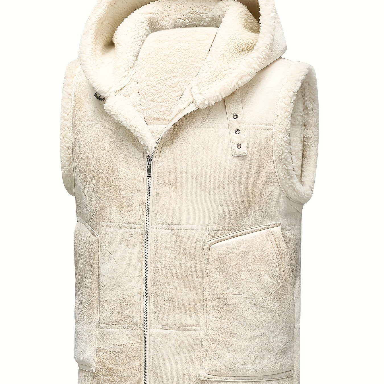Men's -Lined Hooded Vest, Thickened and -Lined, Fashionable Windproof Warm Jacket