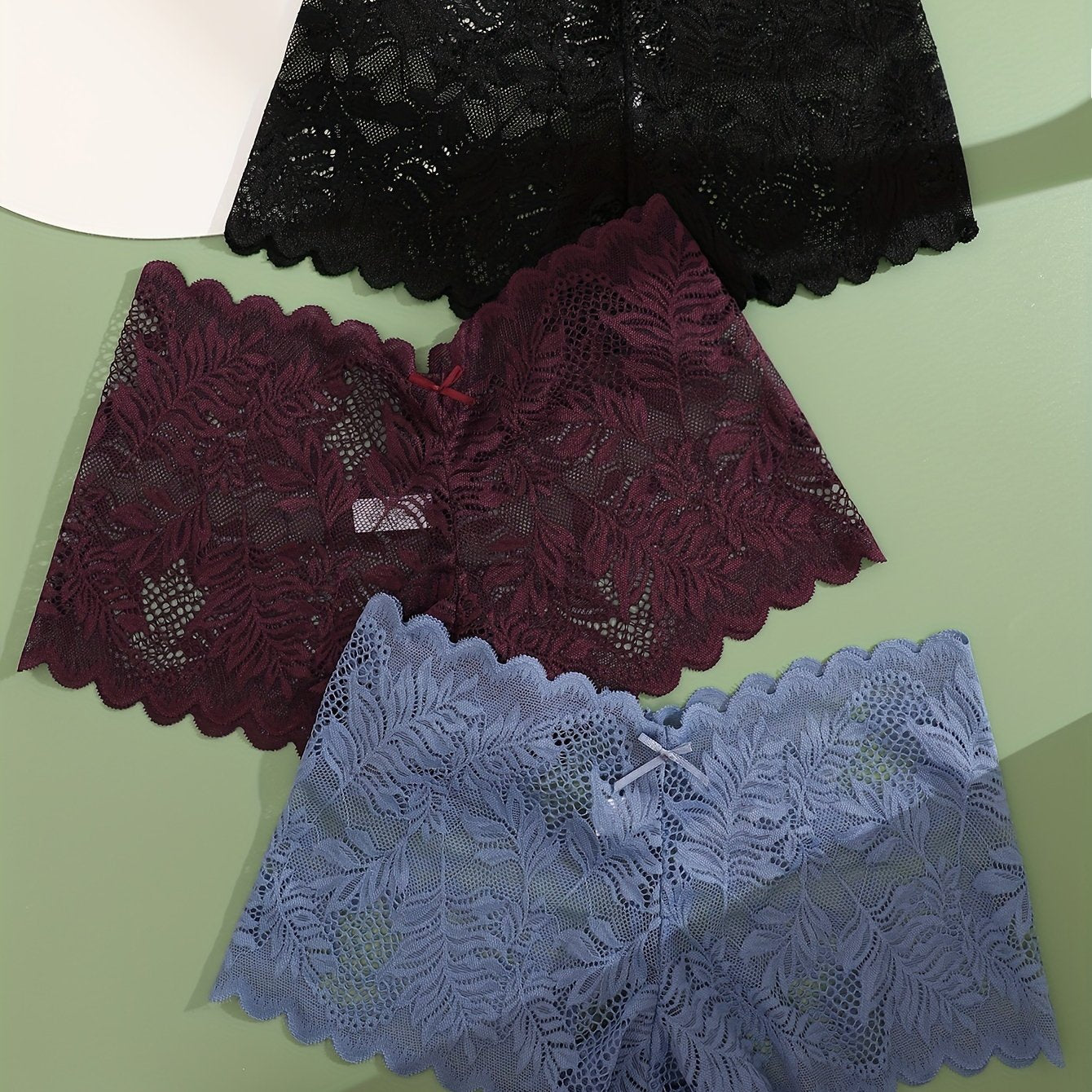 3pcs Set of Women's Sexy Low Waist Contrast Lace Square Panties