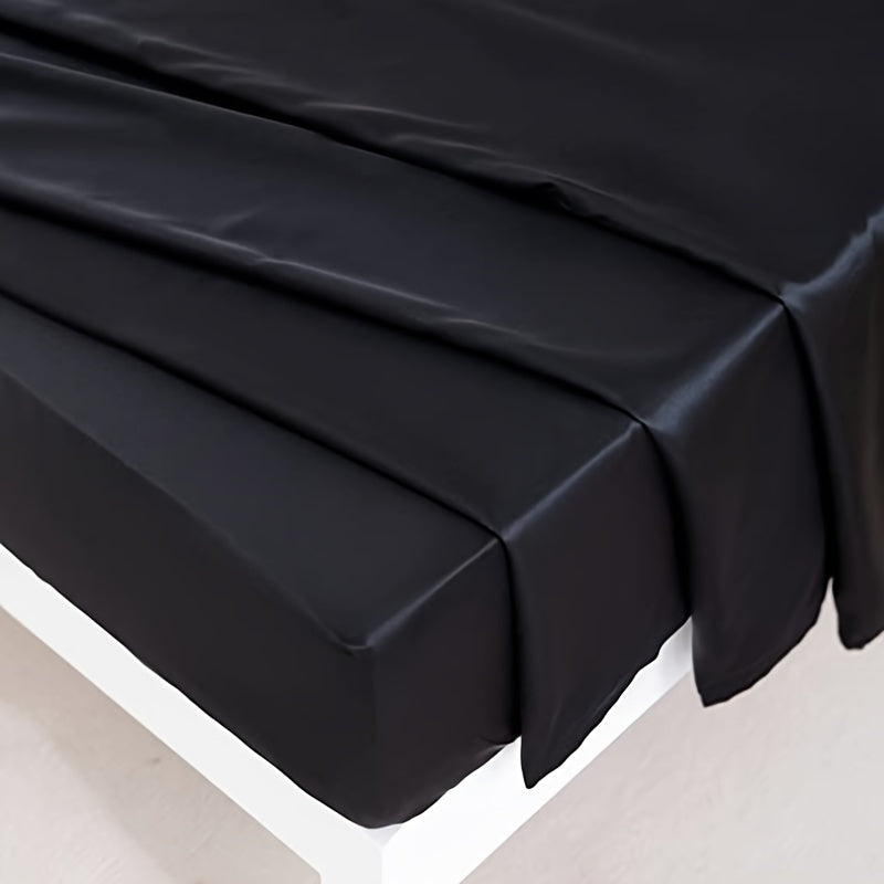4pcs Satin Bed Sheet Four-Piece Set Includes One Fitted Sheet, One Flat Sheet, And Two Pillowcases. Pillowcases Do Not Include Inserts. Solid Colors Showcase Simple Elegance. The Simple Style Is Classic And Timeless. Polyeste