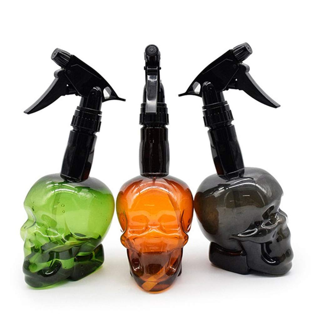 200ml/7oz Retro Skull Design Refillable Spray Bottle - Fine Mist Sprayer for Hair Styling, Cleaning & Plants, Durable Plastic with Black Trigger, Green, Orange & Black Options, Plant Watering Tool, Unique Aesthetic, Functiona