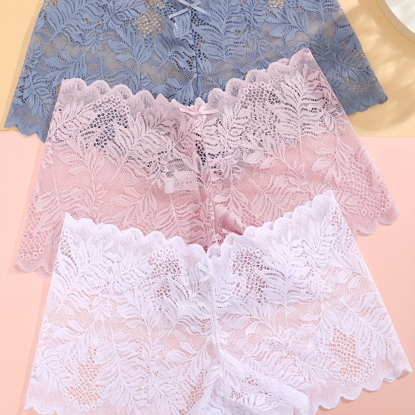 3pcs Set of Women's Sexy Low Waist Contrast Lace Square Panties