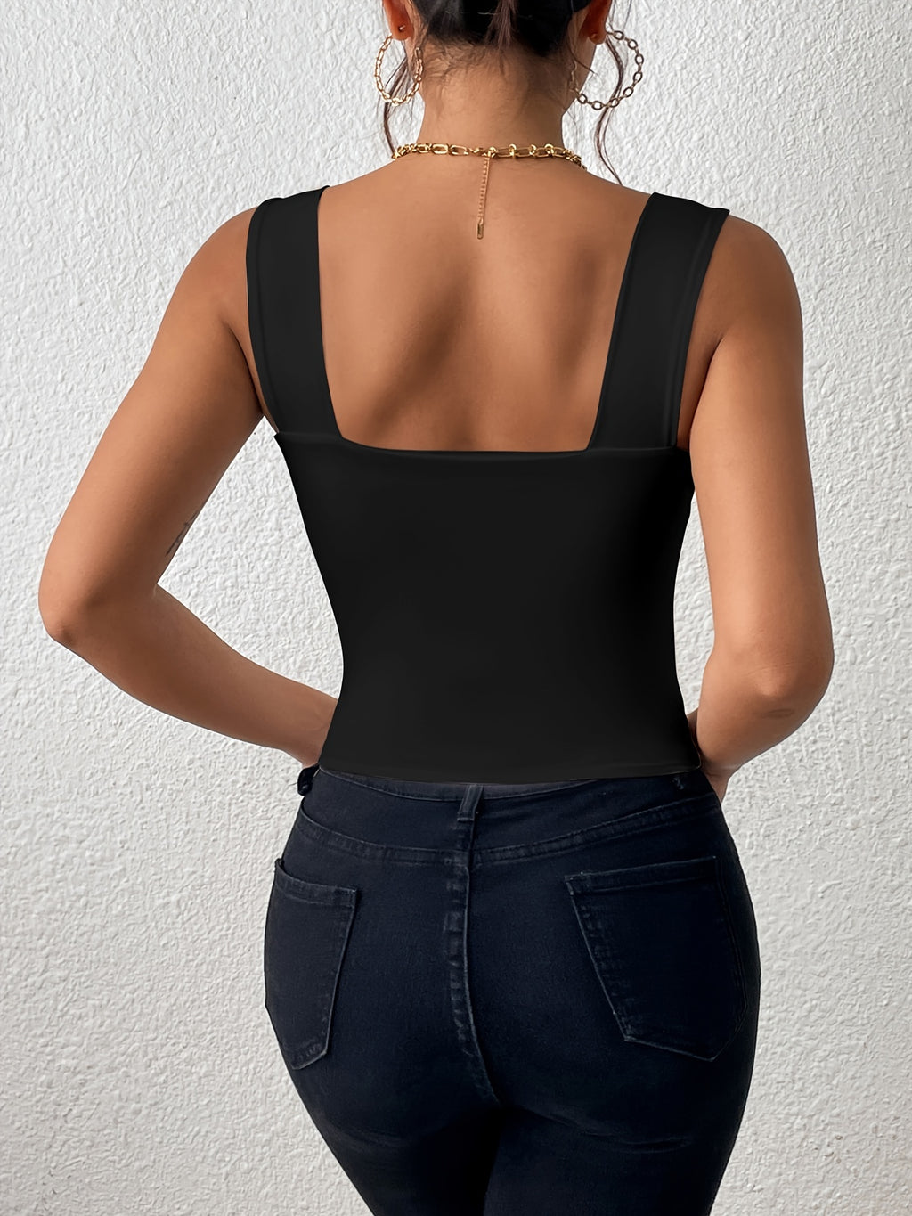 Women's Basic Solid Crop Tank Top, Casual Stretchy Sleeveless Tank Top, Casual Every Day Tops, Women's Clothing